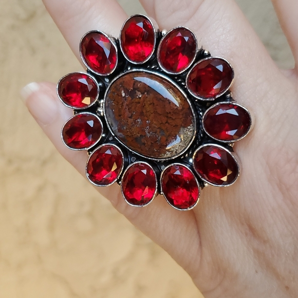 New Seam Agate and Garnet 925 Silver Statement Ring. - Picture 8 of 13